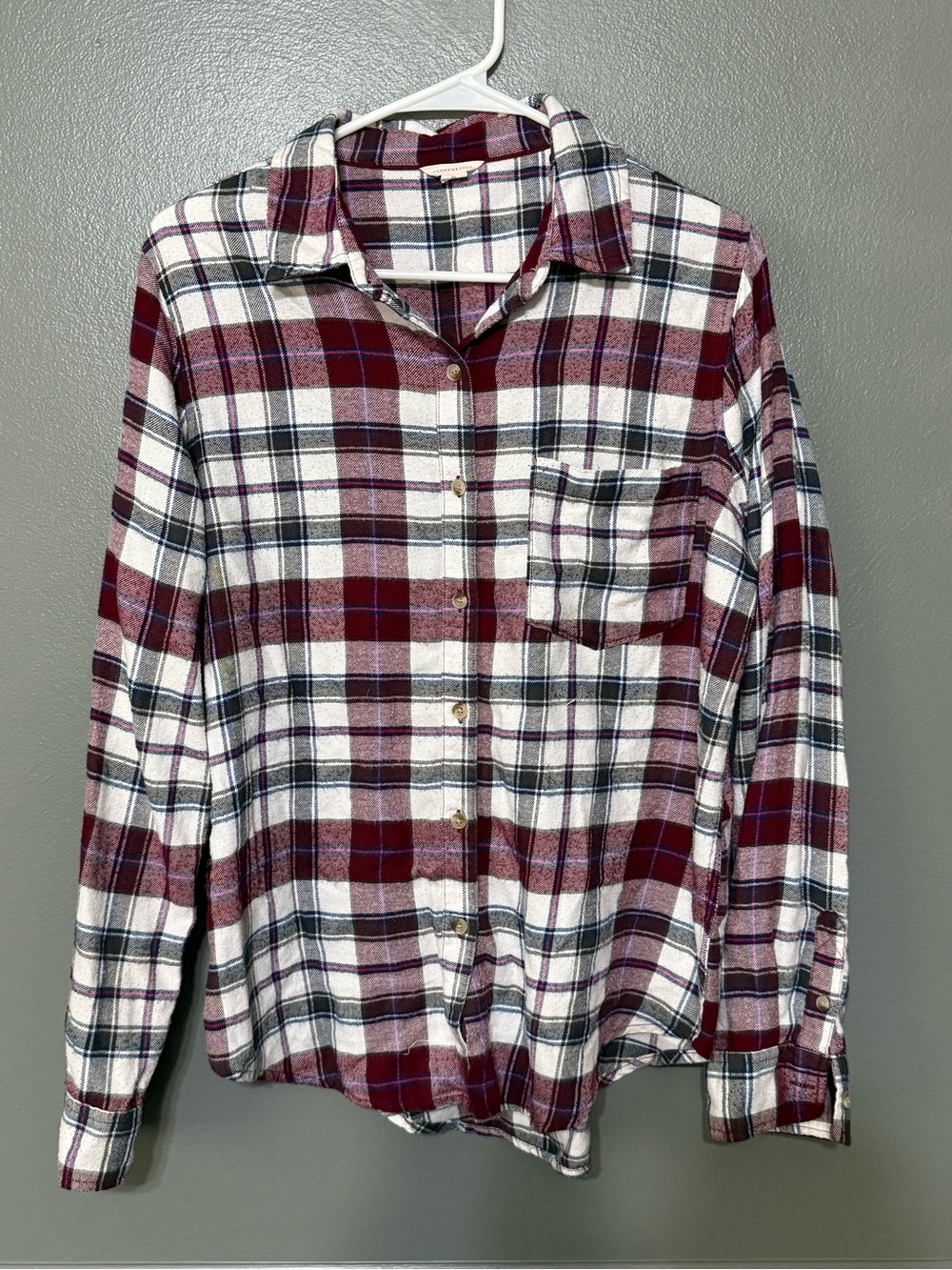 Aeropostale Burgundy and White Plaid Button-Down Shirt.